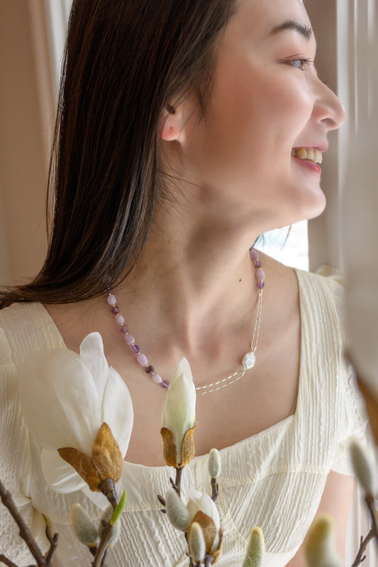 Thistle Kunzite Freshwater Coin Pearl Necklace