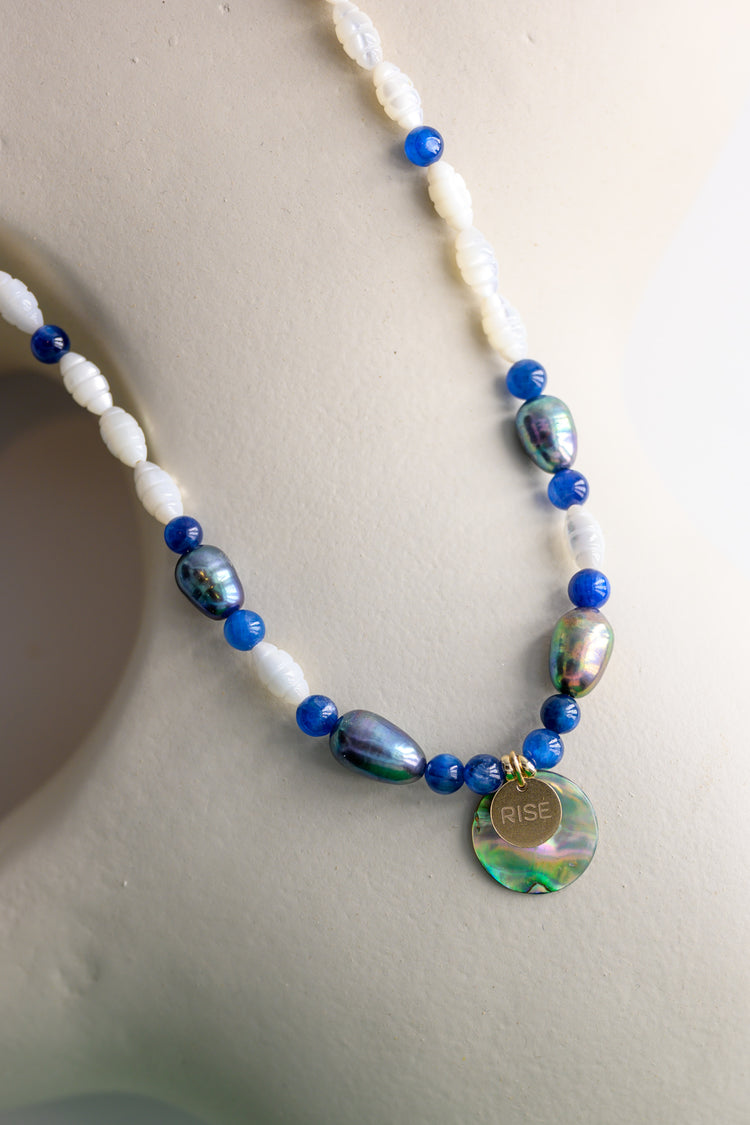 Tidal Treasure Necklace | Kyanite Abalone Coin Pendant
