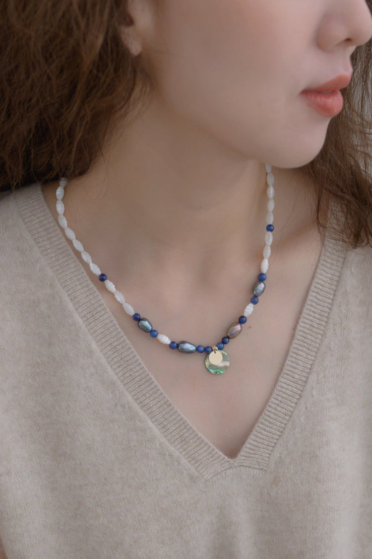 Tidal Treasure Necklace | Kyanite Abalone Coin Pendant