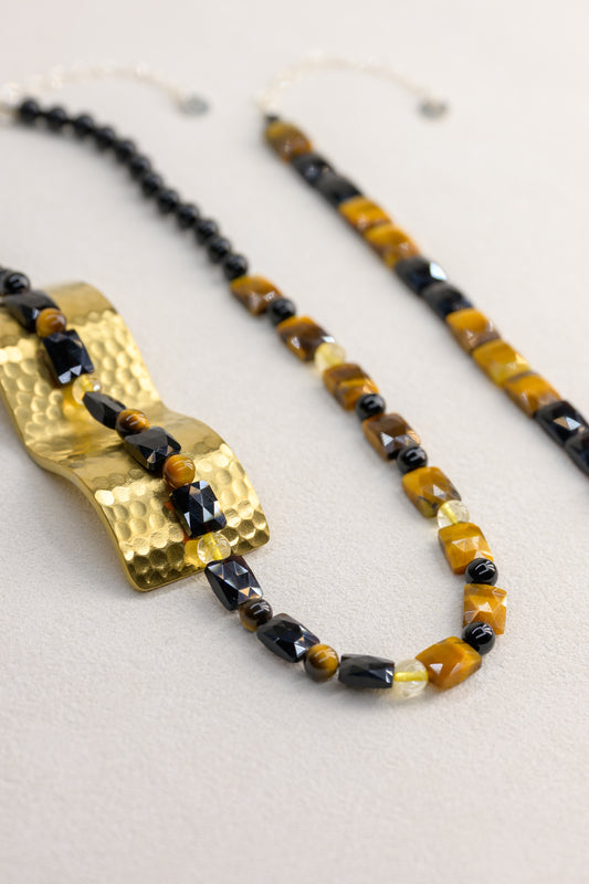 Solar Midnight Necklace | Black Obsidian Tiger Eye Black Onyx Citrine