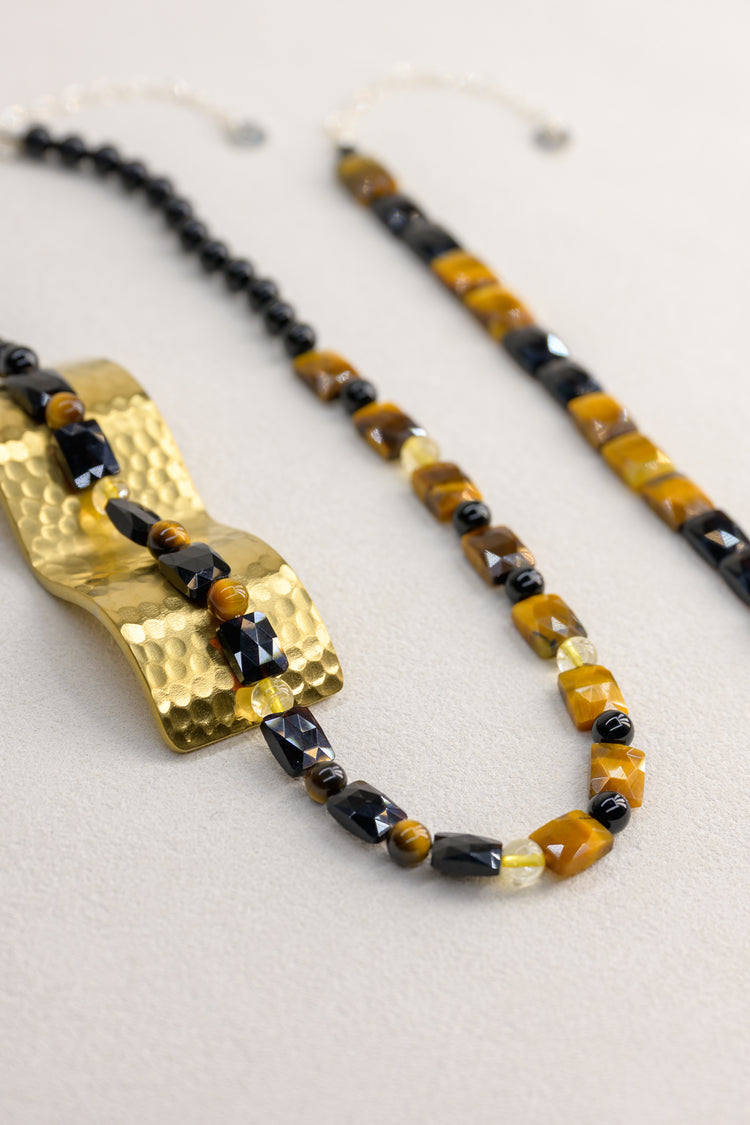Solar Midnight Necklace | Black Obsidian Tiger Eye Black Onyx Citrine