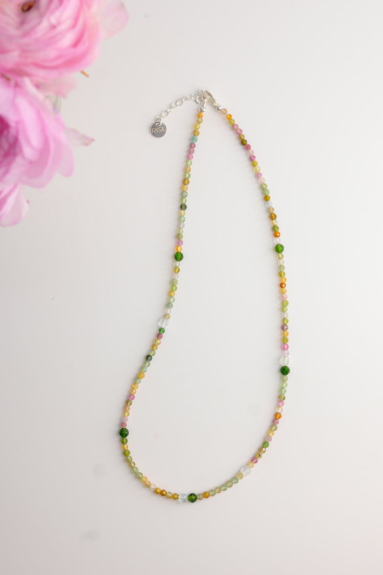 Tropical Spark Necklace | Tournaline Chrome Diopside (AAA) White Topaz
