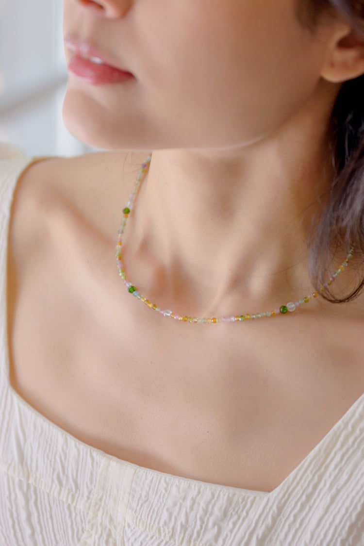 Tropical Spark Necklace | Tournaline Chrome Diopside (AAA) White Topaz