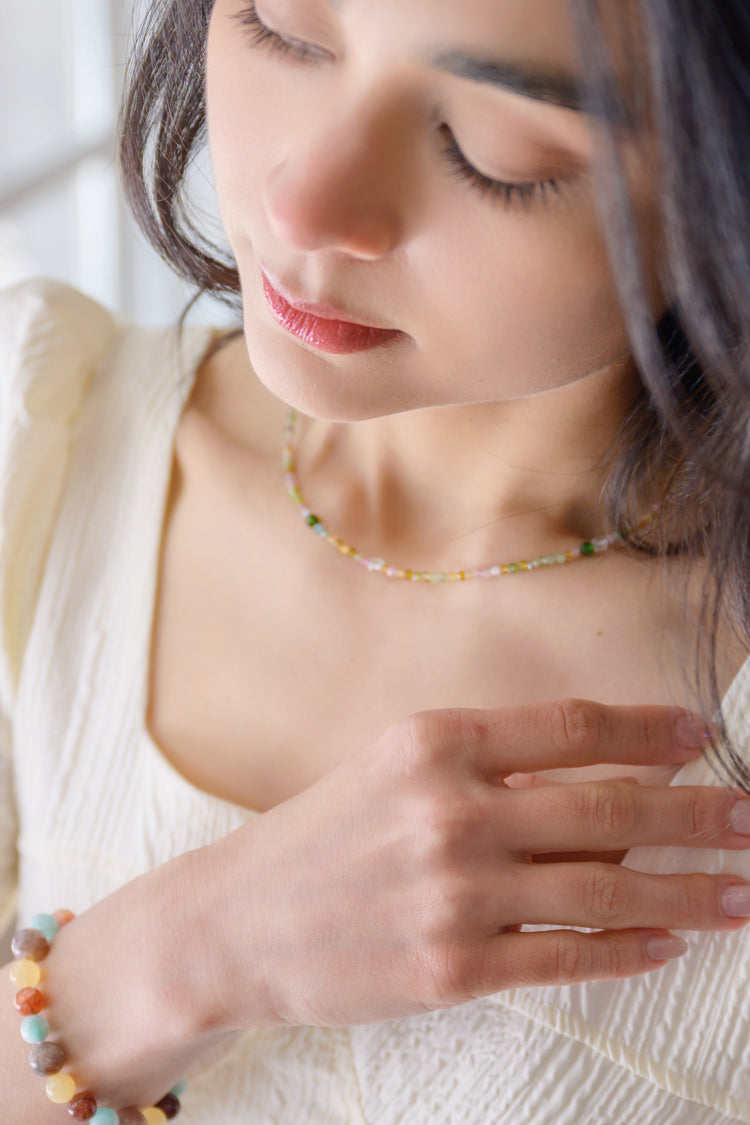 Tropical Spark Necklace | Tournaline Chrome Diopside (AAA) White Topaz