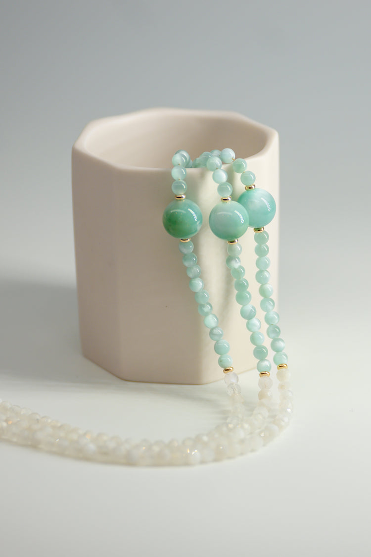 Twilight Mist Necklace Russian Green Angelite Rainbow Moonstone