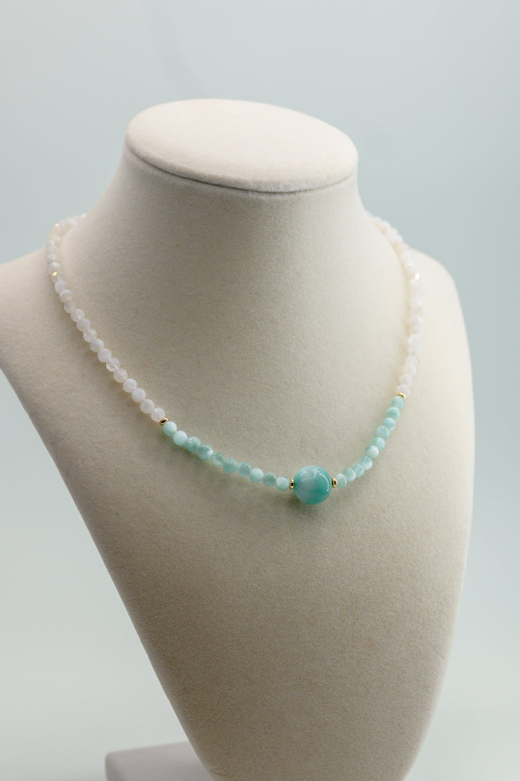 Twilight Mist Necklace Russian Green Angelite Rainbow Moonstone