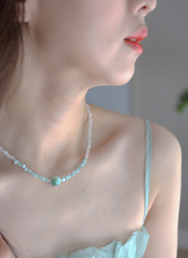 Twilight Mist Necklace Russian Green Angelite Rainbow Moonstone