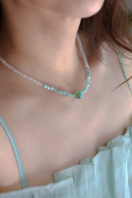 Twilight Mist Necklace Russian Green Angelite Rainbow Moonstone