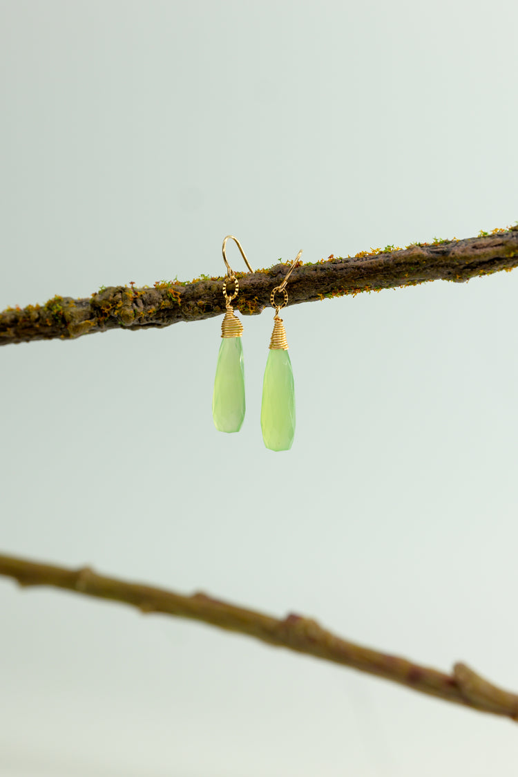 Verdure Stream Drop Earrings Green Chalcedony