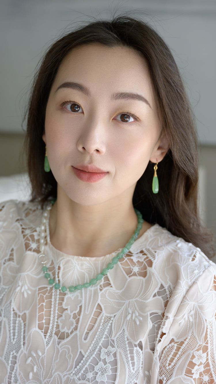 Verdure Stream Drop Earrings Green Chalcedony