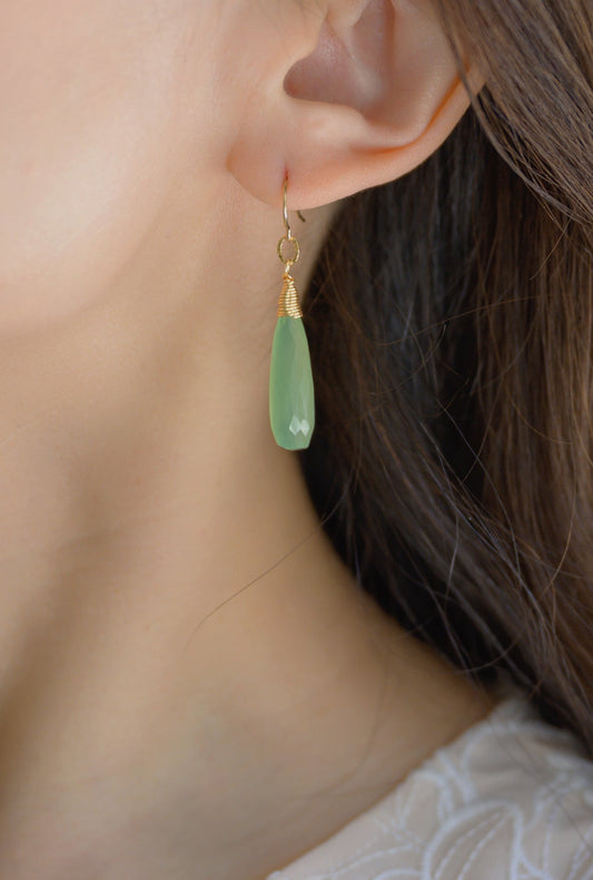 Verdure Stream Drop Earrings Green Chalcedony
