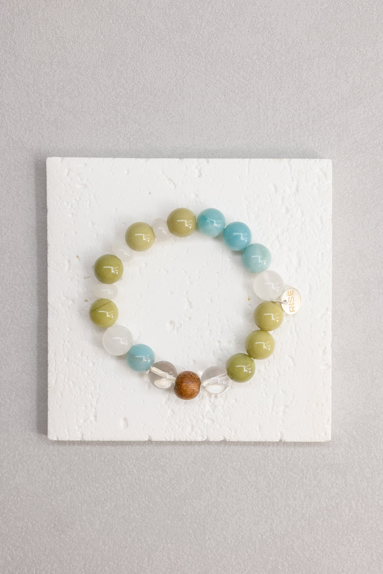 Visionary Spark Bracelet | Amazonite(AA) Green Imperial Jasper Kakawate Wood White Jade