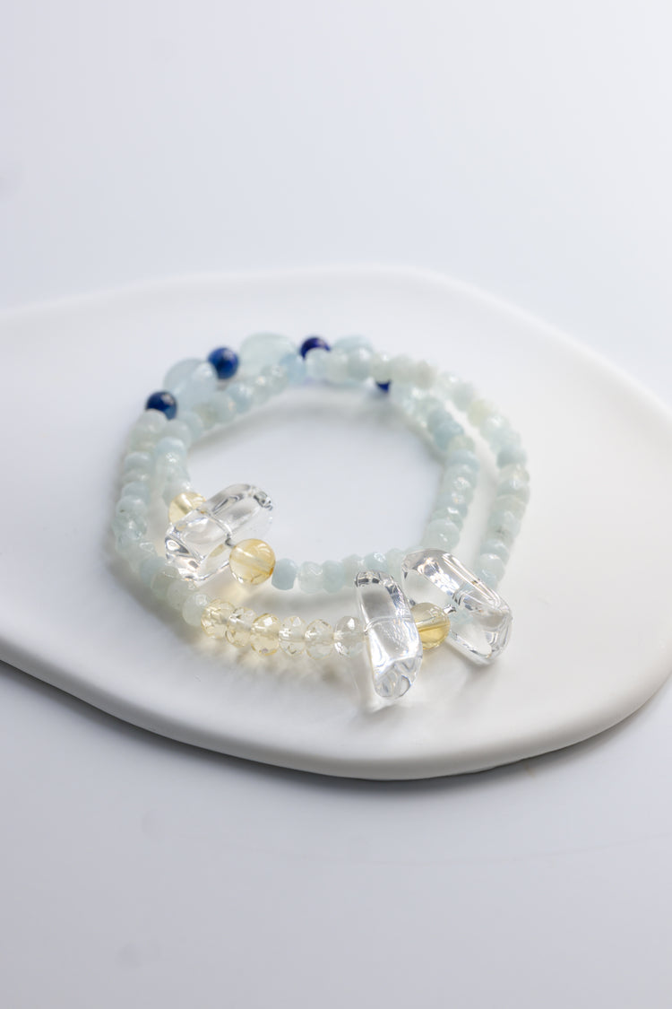 Visionary Spark Double-lined Bracelet | Aquamarine Kyanite(AA) Citrine Rock Crystal Quartz