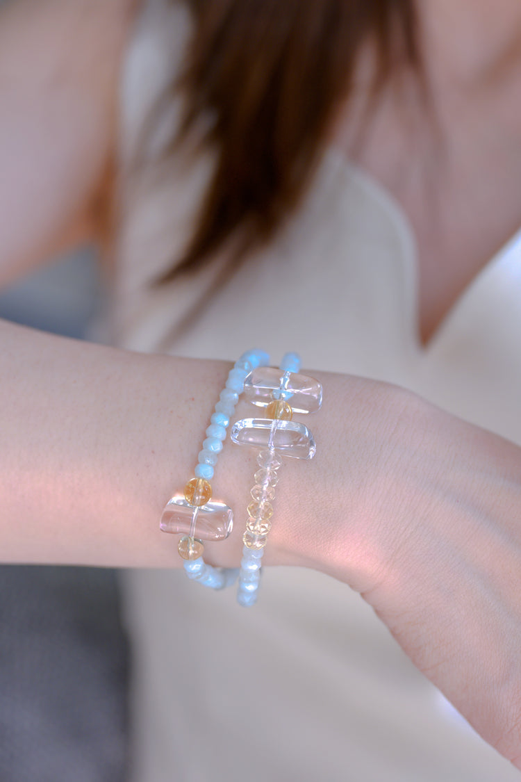 Visionary Spark Double-lined Bracelet | Aquamarine Kyanite(AA) Citrine Rock Crystal Quartz