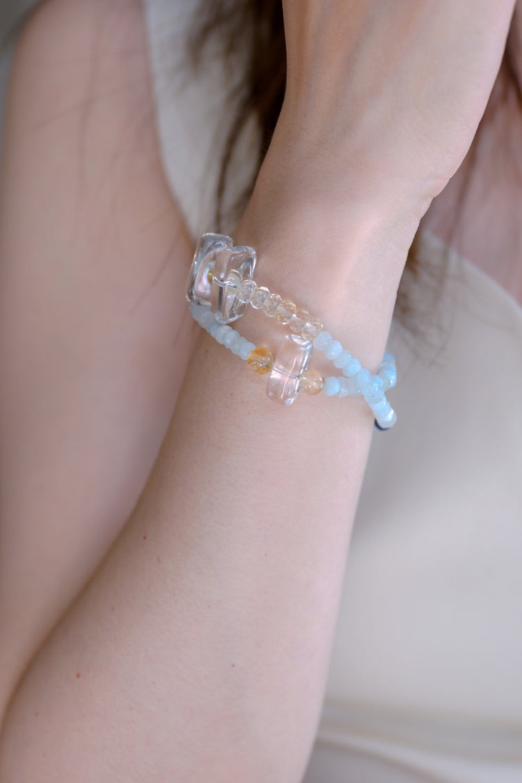 Visionary Spark Double-lined Bracelet | Aquamarine Kyanite(AA) Citrine Rock Crystal Quartz