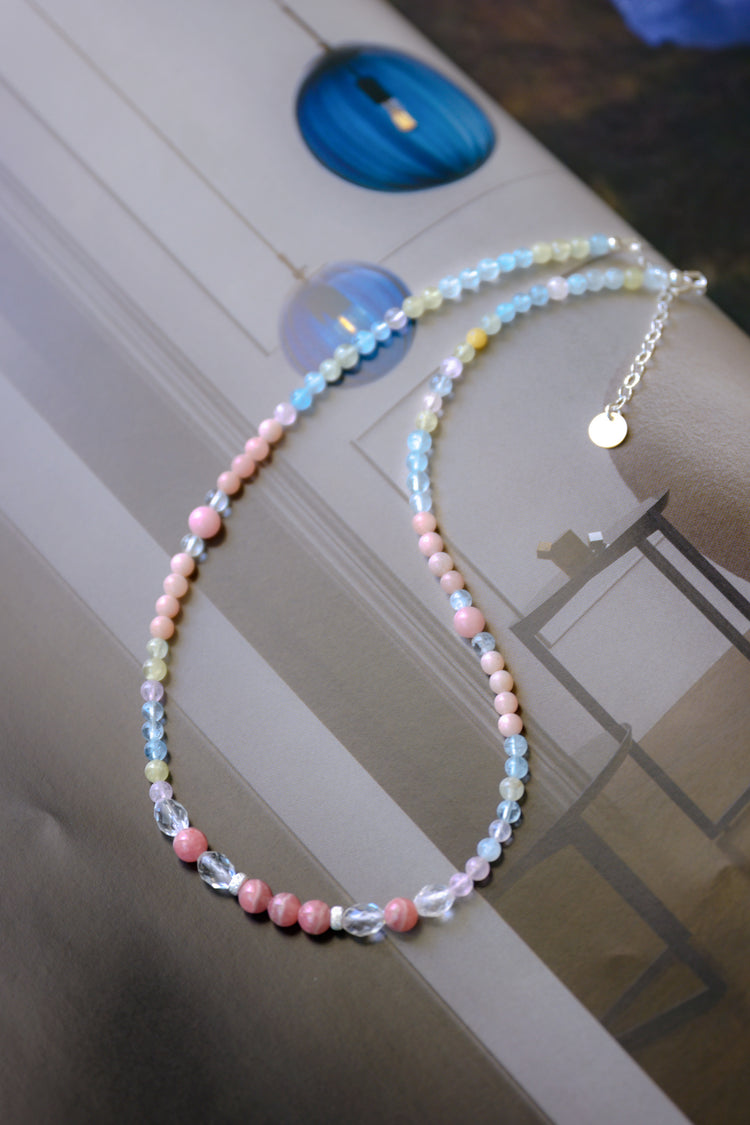 Petal Whispers Necklace | Multi Beryl(A) Rhodochrosite(A) Pink Opal (A)