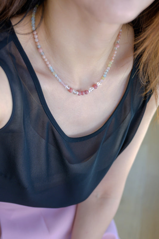 Petal Whispers Necklace | Multi Beryl(A) Rhodochrosite(A) Pink Opal (A)