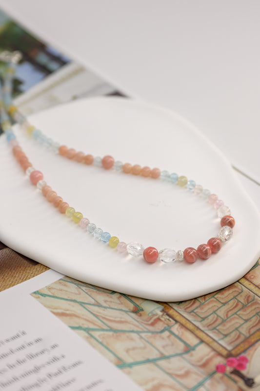 Petal Whispers Necklace | Multi Beryl(A) Rhodochrosite(A) Pink Opal (A)