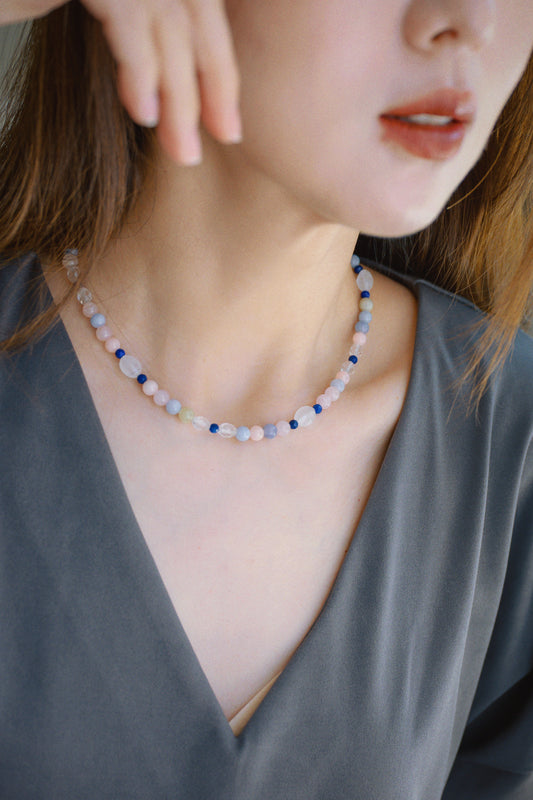 Lagoon Glow Necklace | Multi Beryl (A) Lapis (A) Rock Cystal Quartz
