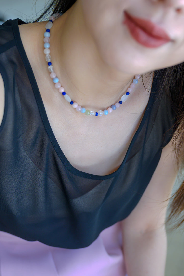 Lagoon Glow Necklace | Multi Beryl (A) Lapis (A) Rock Cystal Quartz