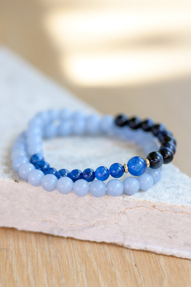Visionary Spark Double-lined Bracelet | Pero Angelite(A) Kyanite(AA) Midnight Blue Tiger Eye