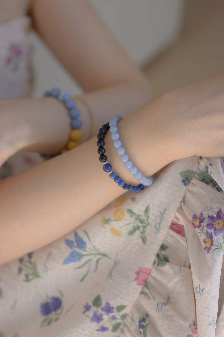 Visionary Spark Double-lined Bracelet | Pero Angelite(A) Kyanite(AA) Midnight Blue Tiger Eye