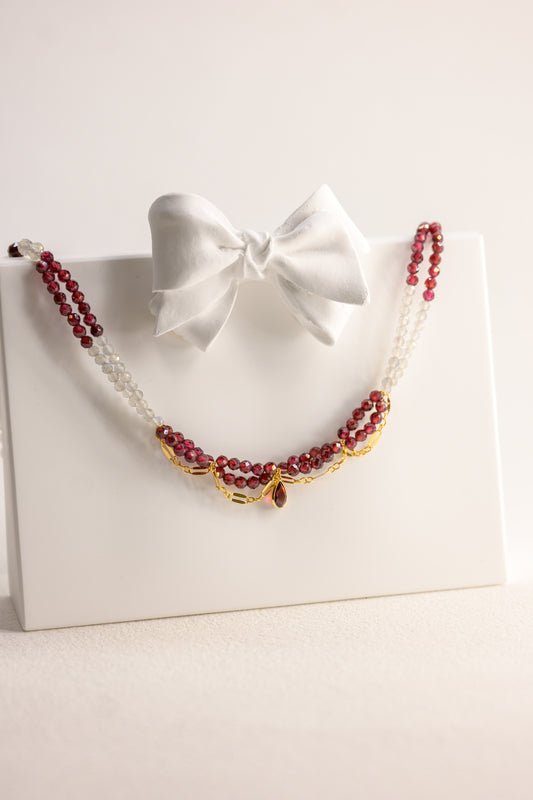 Blushing Heartbeat Necklace with 14k Gold Garnet Charm | Garnet(AA) Labradorite (AA)