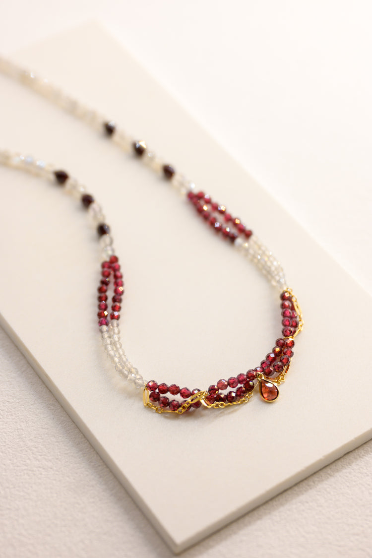 Blushing Heartbeat Necklace with 14k Gold Garnet Charm | Garnet(AA) Labradorite (AA)