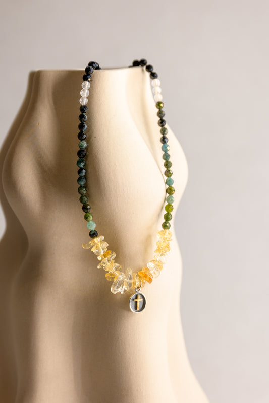 Golden Faith Necklace | Citrine Blue Green Tourmaline (A) Black Agate