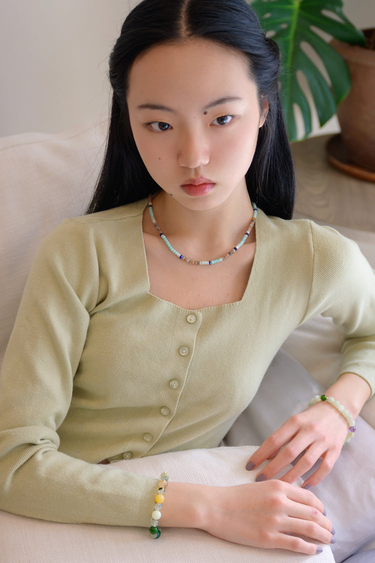 Golden Ambition Bracelet | Prehnite (w/ Rutile) Malachite Glow-in-dark Mexican Olive Green Aragonite