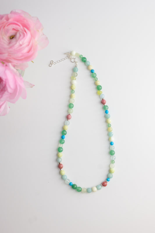 Lemon Glow Necklace| Lemon Chrysoprase Pink Tourmaline Green Aventurine (A) Blue Howlite