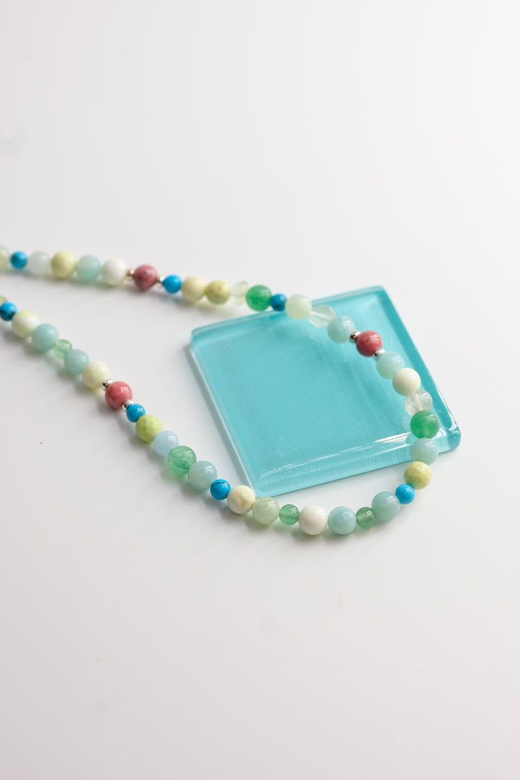 Lemon Glow Necklace| Lemon Chrysoprase Pink Tourmaline Green Aventurine (A) Blue Howlite