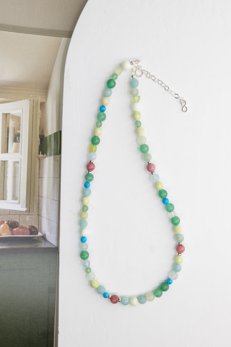 Lemon Glow Necklace| Lemon Chrysoprase Pink Tourmaline Green Aventurine (A) Blue Howlite