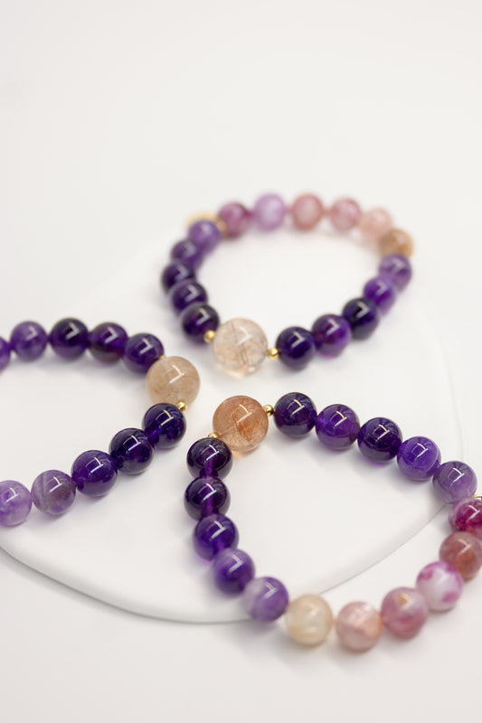 Golden Ambition Bracelet | Black Super 7 Amethyst Mica Quartz