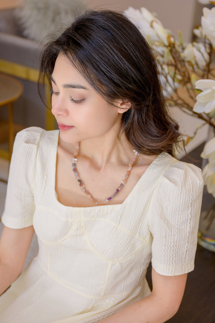 Peachy Pop 2in1 Bracelet/Necklace | Peach Moonstone Purple Phantom Quartz (Auralite-23) Rock Crystal