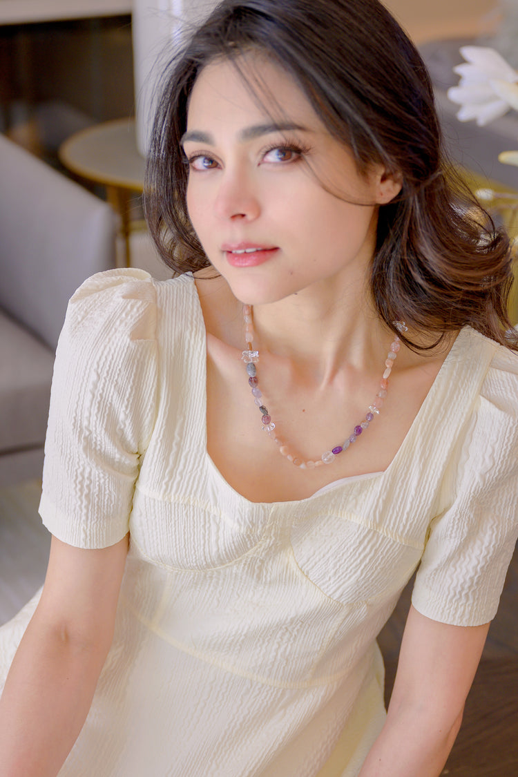 Peachy Pop 2in1 Bracelet/Necklace | Peach Moonstone Purple Phantom Quartz (Auralite-23) Rock Crystal