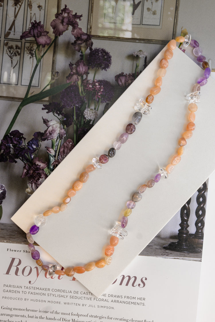 Peachy Pop 2in1 Bracelet/Necklace | Peach Moonstone Purple Phantom Quartz (Auralite-23) Rock Crystal