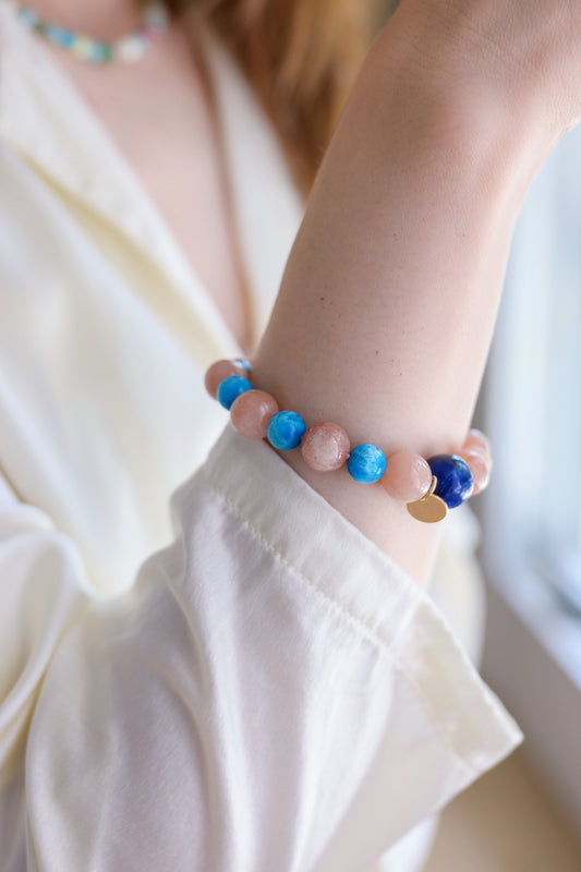Serenity Balance Bracelet | Pacific Blue Apatitie Peach Moonstone Sodalite