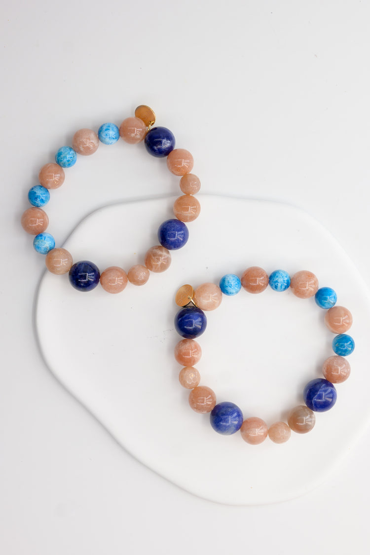 Serenity Balance Bracelet | Pacific Blue Apatitie Peach Moonstone Sodalite