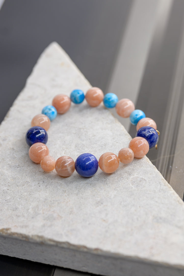 Serenity Balance Bracelet | Pacific Blue Apatitie Peach Moonstone Sodalite