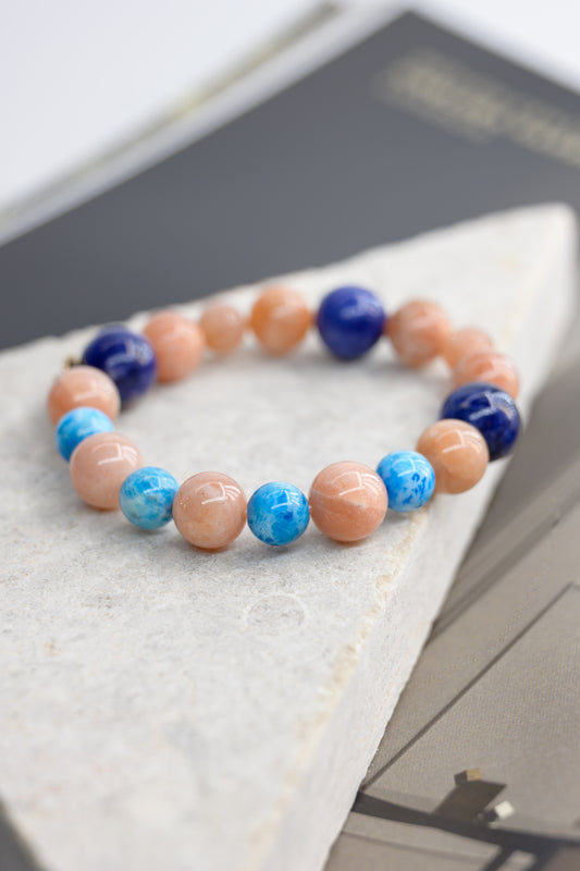 Serenity Balance Bracelet | Pacific Blue Apatitie Peach Moonstone Sodalite