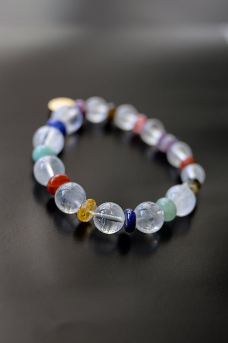 Color Pulse Bracelet | Rock Crystal Quartz Dalmatian Jasper Dogtooth Amethyst Brazilian Violet Muscovite Green Angelite Cherry Quartz Lapis(AA) Carnelian (natural) Red Jasper