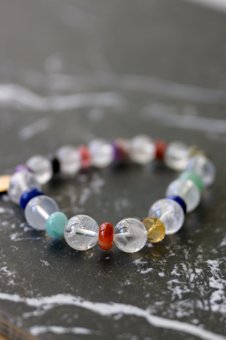 Color Pulse Bracelet | Rock Crystal Quartz Dalmatian Jasper Dogtooth Amethyst Brazilian Violet Muscovite Green Angelite Cherry Quartz Lapis(AA) Carnelian (natural) Red Jasper