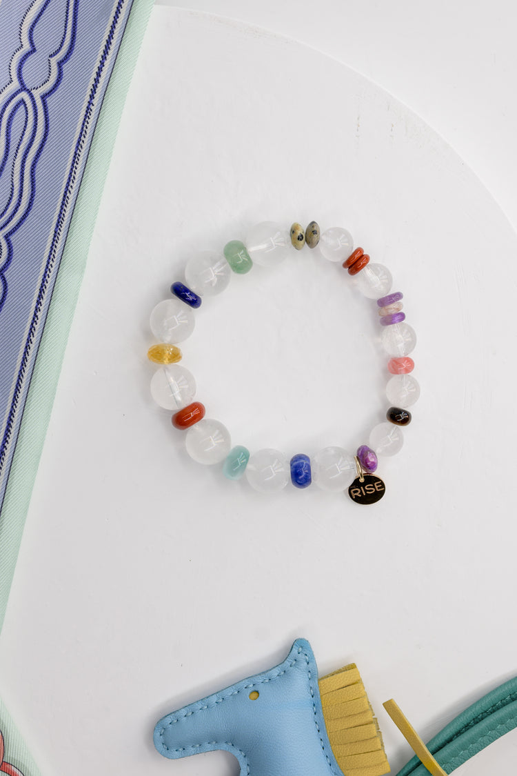 Color Pulse Bracelet | Rock Crystal Quartz Dalmatian Jasper Dogtooth Amethyst Brazilian Violet Muscovite Green Angelite Cherry Quartz Lapis(AA) Carnelian (natural) Red Jasper