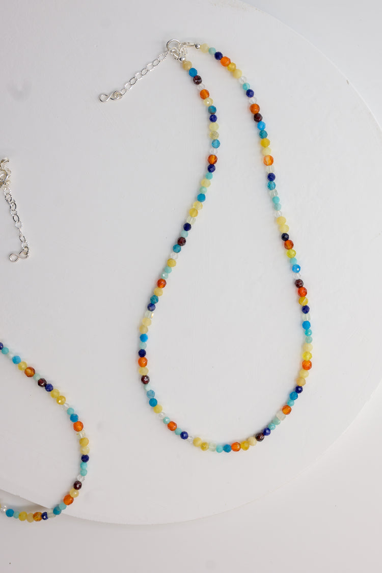 Radiant Roots Necklace | Yellow Opal Garnet (AA) Peruvian Amazonite (AAA) Sodalite Prehnite (A) Carnelian (natural)