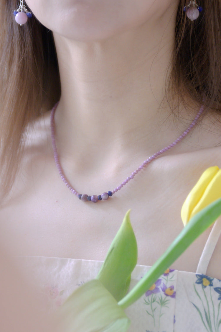 Basic1.0 | Phosphosiderite Brazlian Purple Muscovite Lapis Necklace