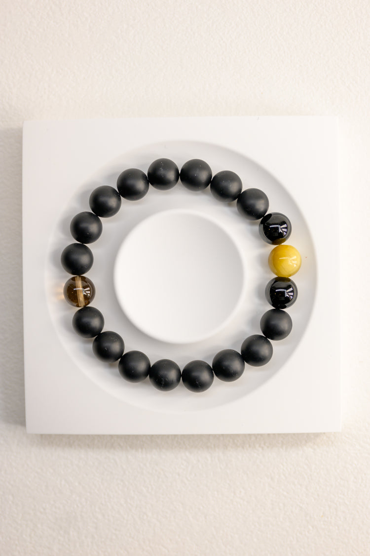 Golden Ambition Man Bracelet | Blonde Tiger's Eye Onyx (matte AA)Smoky Quartz