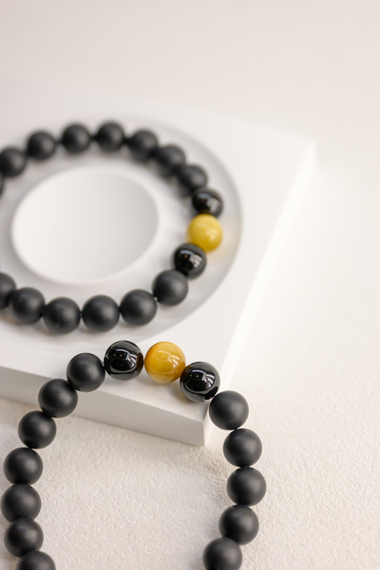 Golden Ambition Man Bracelet | Blonde Tiger's Eye Onyx (matte AA)Smoky Quartz