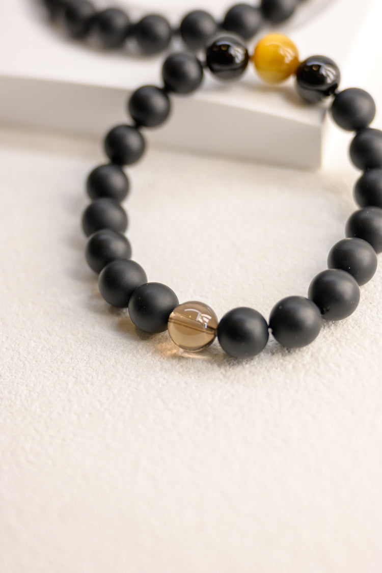 Golden Ambition Man Bracelet | Blonde Tiger's Eye Onyx (matte AA)Smoky Quartz