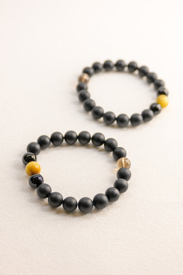 Golden Ambition Man Bracelet | Blonde Tiger's Eye Onyx (matte AA)Smoky Quartz